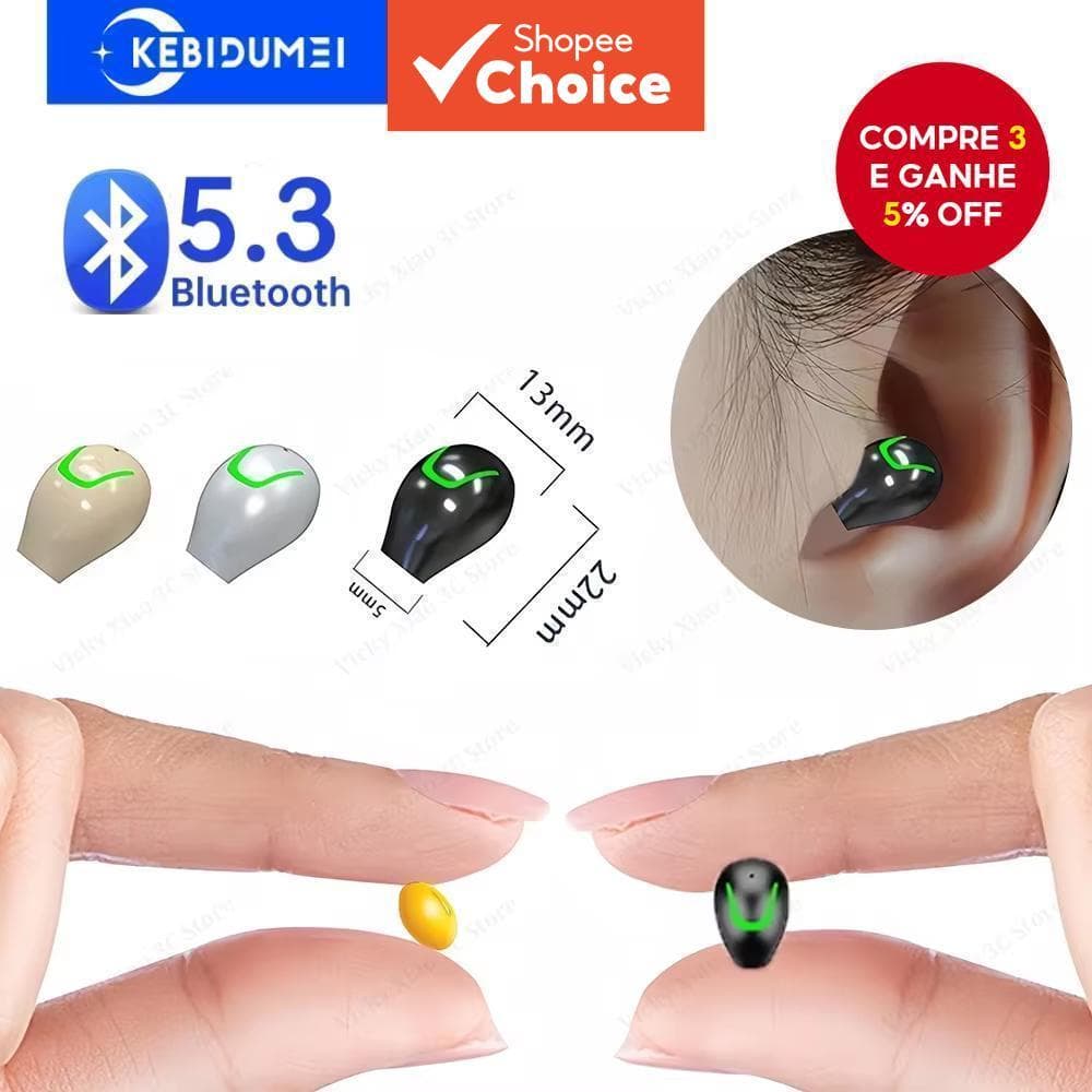 Fone de Ouvido Invisível Bluetooth 5.3 TWS Fones de Ouvido Sem Fio HiFi Intra-auricular com Cancelamento de Ruído ENC