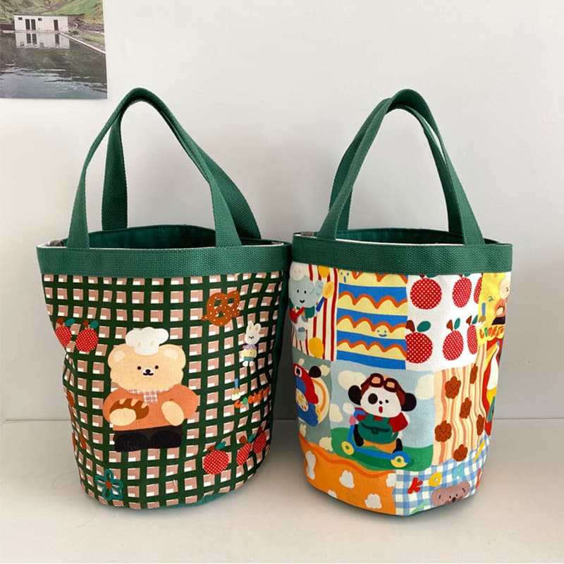 Ins bonito dos desenhos animados japonês impresso cilindro saco portátil lona lancheira saco passeio mãe bebê saco de ar