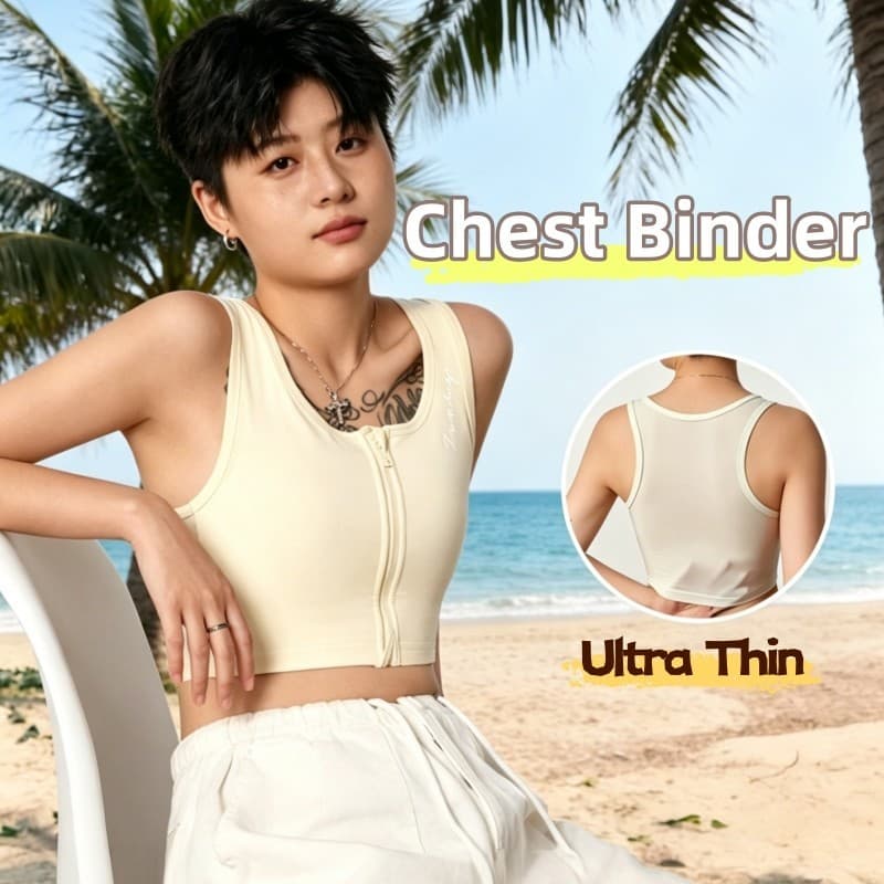 Janest Zip Front Chest Binder Malha Respirável Traseira Invisível Faz Busto Menor Para Grande Correndo Todos Os Dias