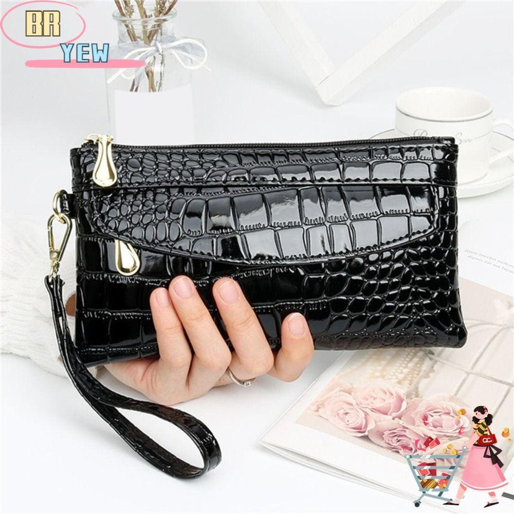 Carteira Feminina YEE , Carteiras Longas Femininas De Couro Da Moda , Bolsa Vermelha Com Design De Mão De Crocodilo