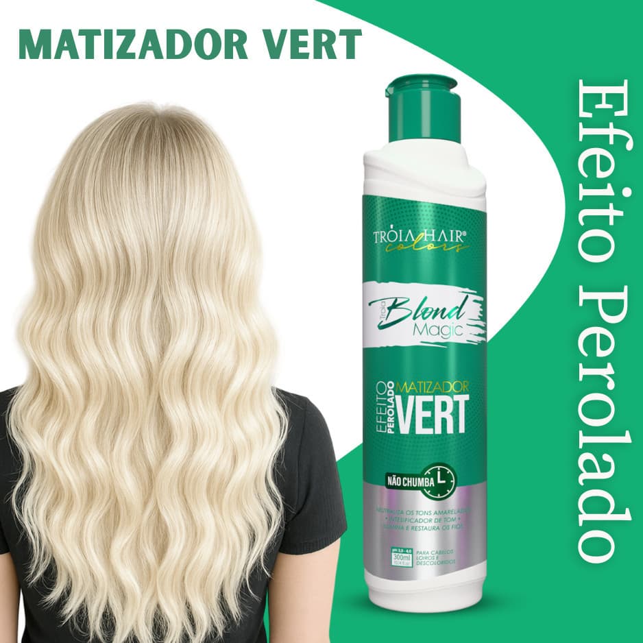 Matizador Magic Blond Tróia Hair Vert 300ml – Efeito Perolado Suave para Loiros Claros e Platinados