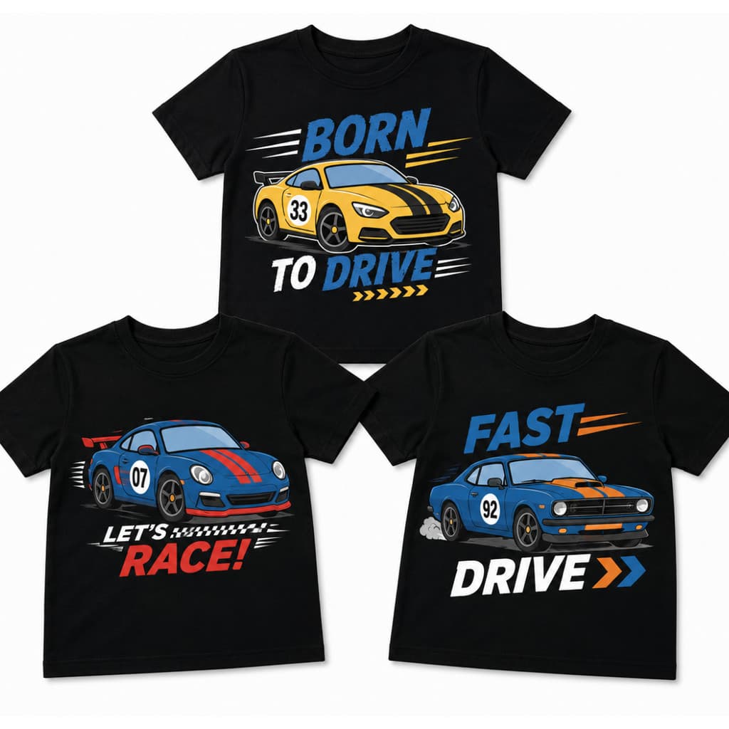 Kit com 3 Camisetas Infantil Carros Rápidos Modelos Diferentes 100% Algodão Tamanho 2 a 8 anos