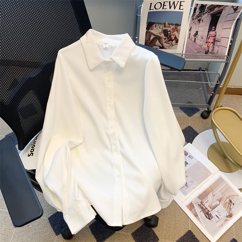 Camisa escovada solta feminina outono inverno versão coreana Design nicho ligeiramente grosso topo lanterna manga elegan