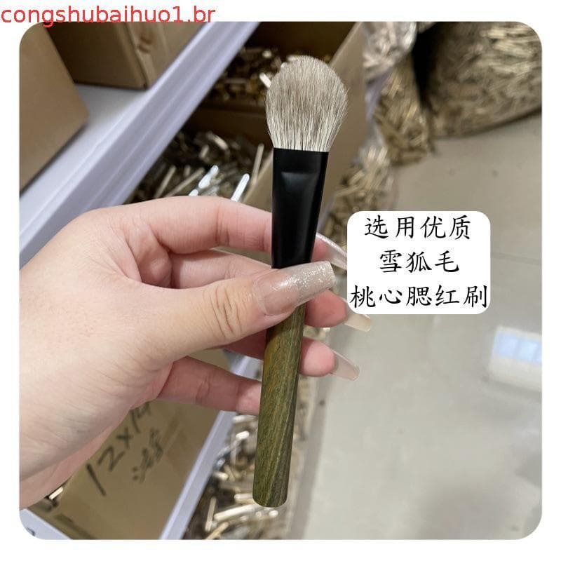 Pincel de pó prensado Snow Fox Hair Portátil Noz Pó solto Fixação de pó solto Pincel de Base de maquiagem Cabeça plana F