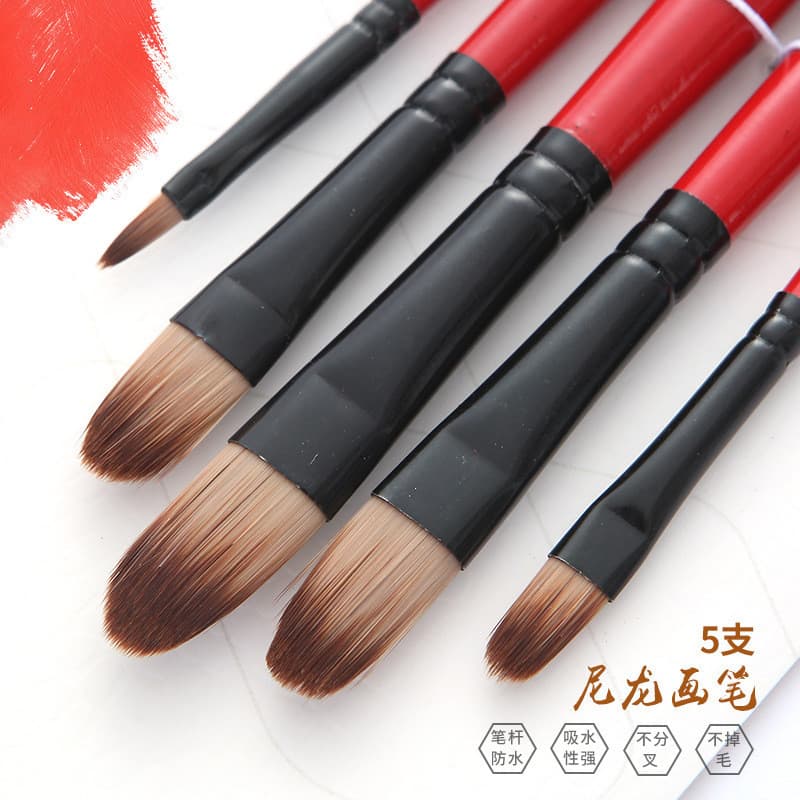 Conjunto de Pincéis para Pintura a Óleo: 5 Pincéis de Nylon para Papel, Pincéis para Aquarela e Acrílico, Planos