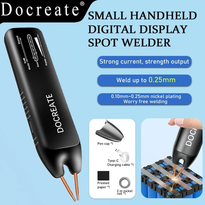 Docreate Máquina de solda a ponto portátil com tela colorida para soldagem de placas de níquel-lítio de telefones móveis