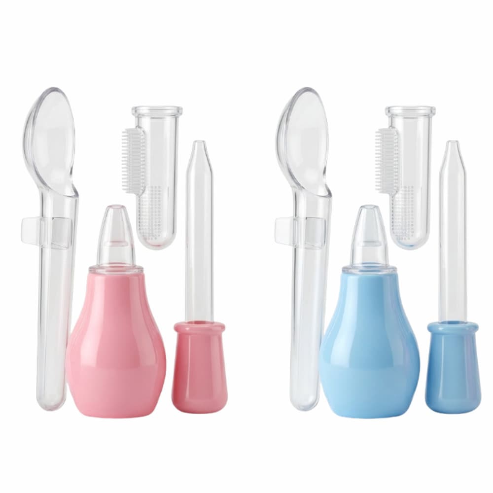 Kit Cuidados Bebê 4 Peças Aspirador Nasal Escova Silicone Conta-Gotas