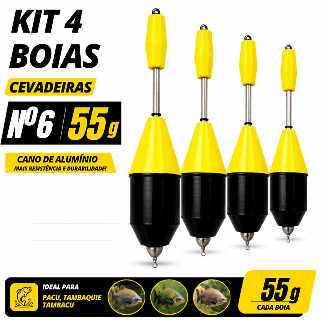 Kit 4 Boias Cevadeiras Nº6 55g Pesqueiro Pacu Tambaqui Cano Alumínio