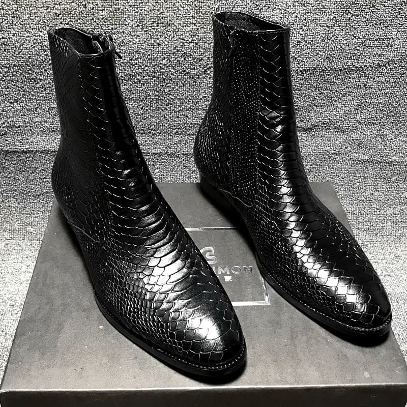 Chelsea botas curtas masculinas Martin botas chelsea bota britânica cobra impressão couro genuíno apontou Toe All-Match