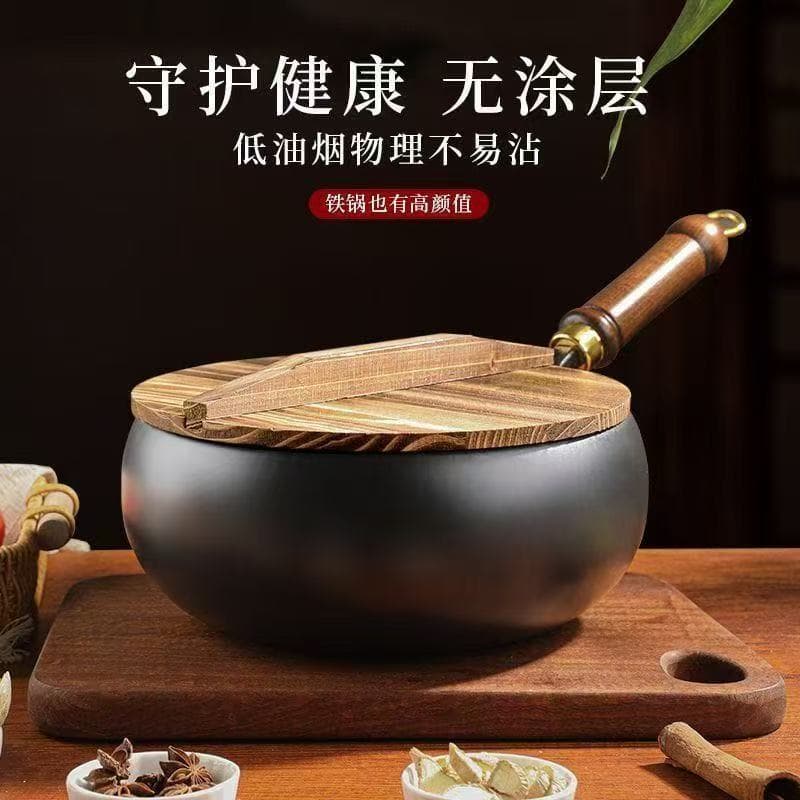 Panela tradicional para barriga Zhangqiu, panela de ferro doméstica, revestimento wok artesanal, panela de comida comple