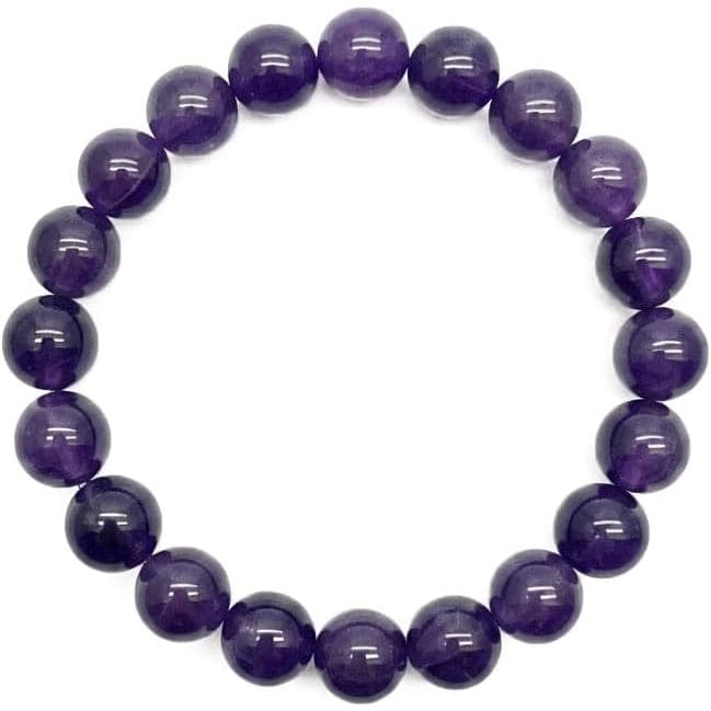 Pulseira de Cristal de Ametista Natural para Mulheres e Homens - Contas de Pedra Preciosa Roxa Genuína - Joia Elástica F