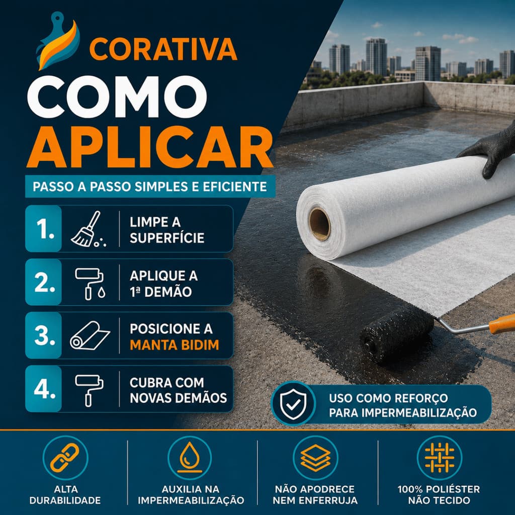 Manta Bidim Geotêxtil Impermeabilização Laje Telhado Calha Rufo Reforço Manta Líquida Profissional
