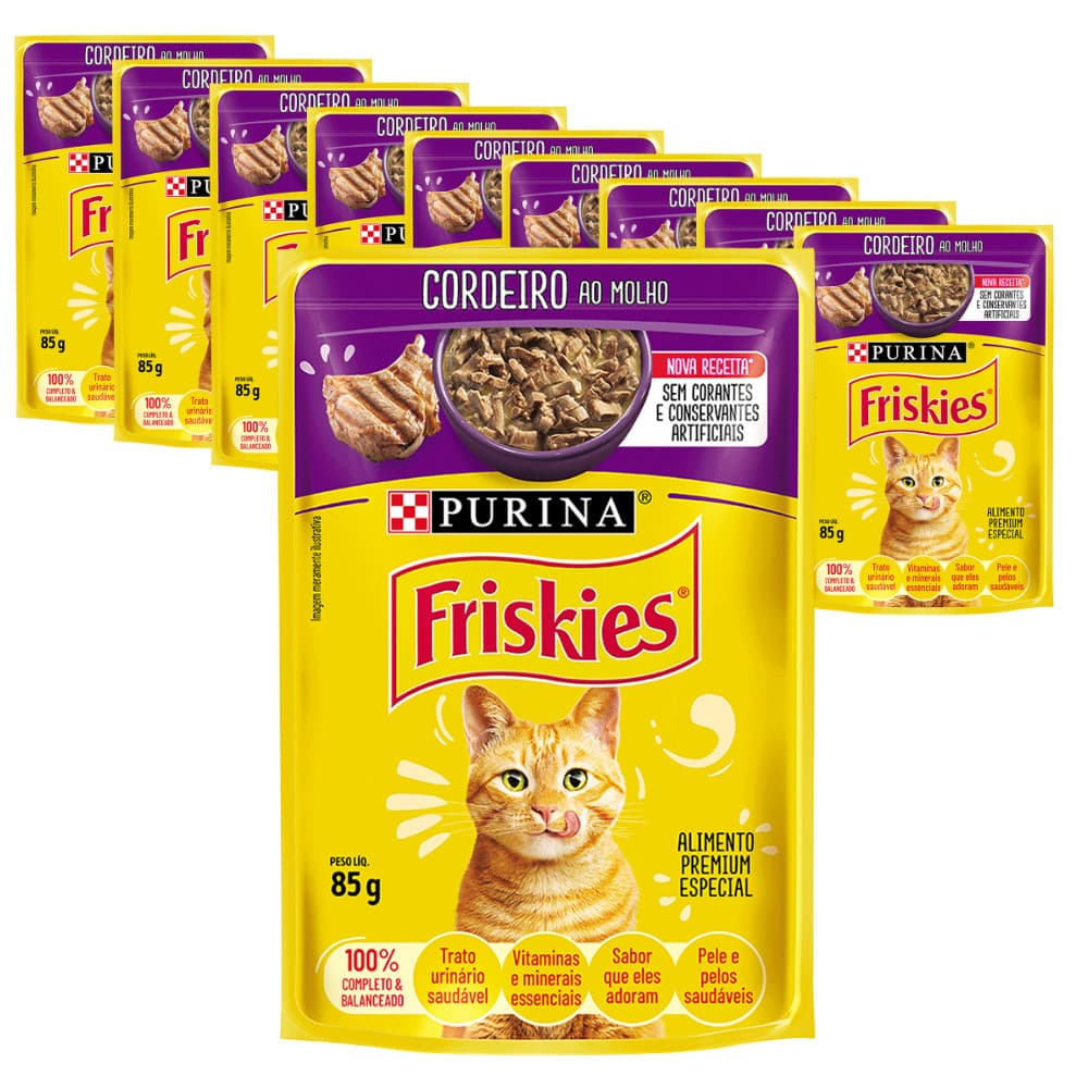 Ração Úmida Friskies Sachê para Gatos Adultos sabor Cordeiro 85g - KIT 10 unids.