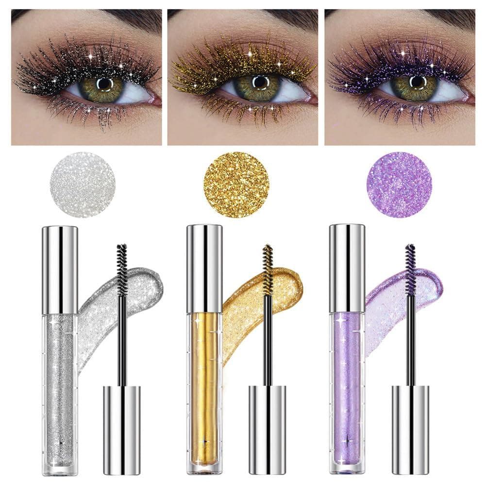Máscara Colorida Grospe para Cílios, Máscara com Glitter em 3 Cores, Máscara Colorida à Prova d'Água de Longa Duração co