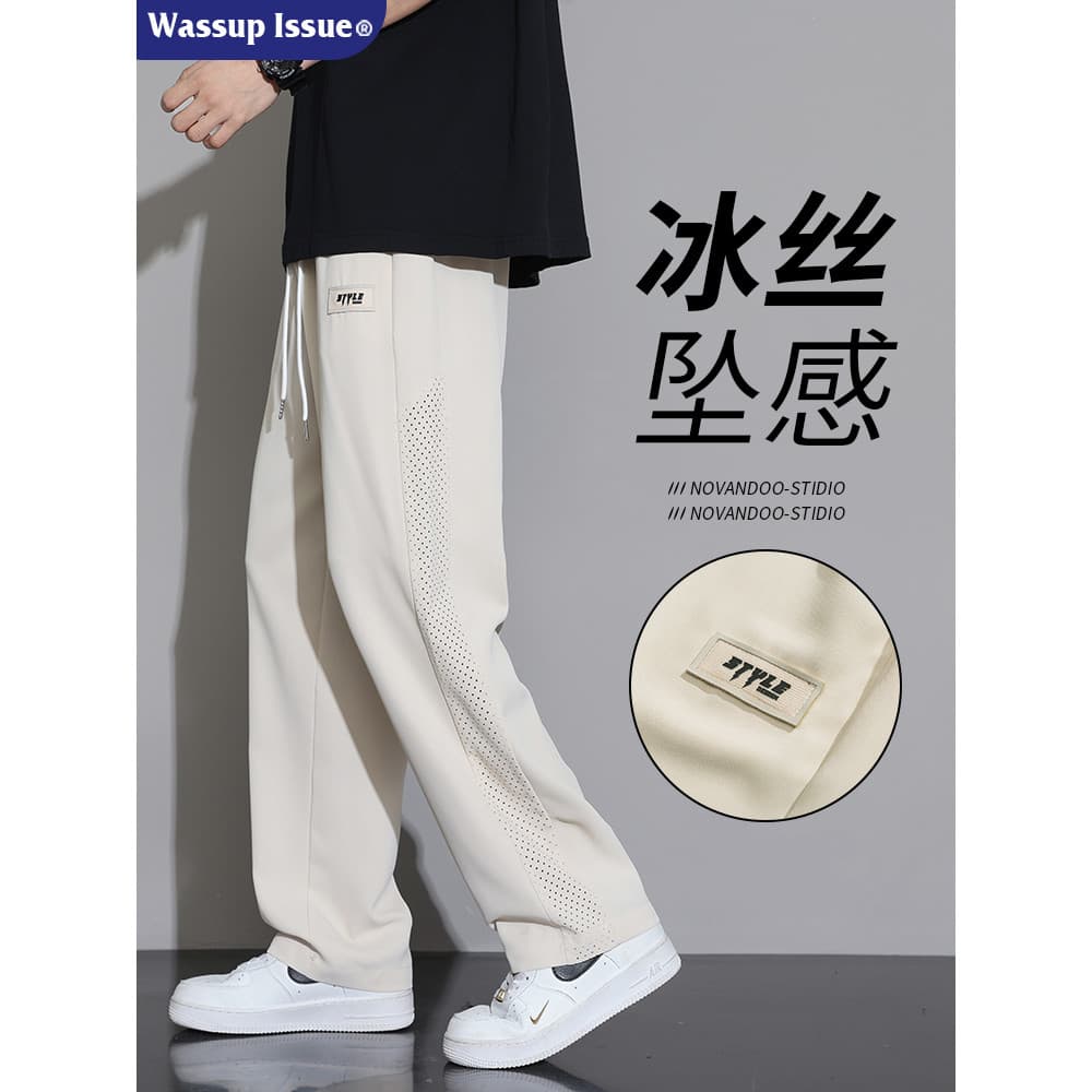 WASSUP ISSUE Drape Ice Silk Calças Homens Primavera Outono Estilo Fino Solto Reto Casual Calças Esportivas de Perna Larg