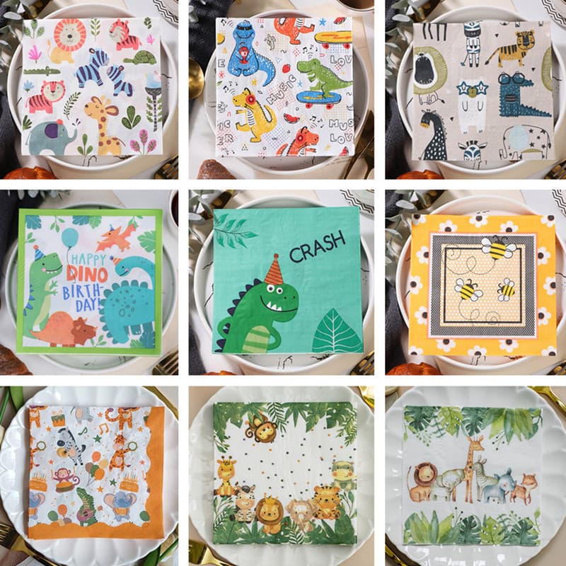 20 Unidades/Pacote Dos Desenhos Animados Animal Impresso Guardanapos De Papel Cocktail Quadrado Jantar Para Crianças Ani