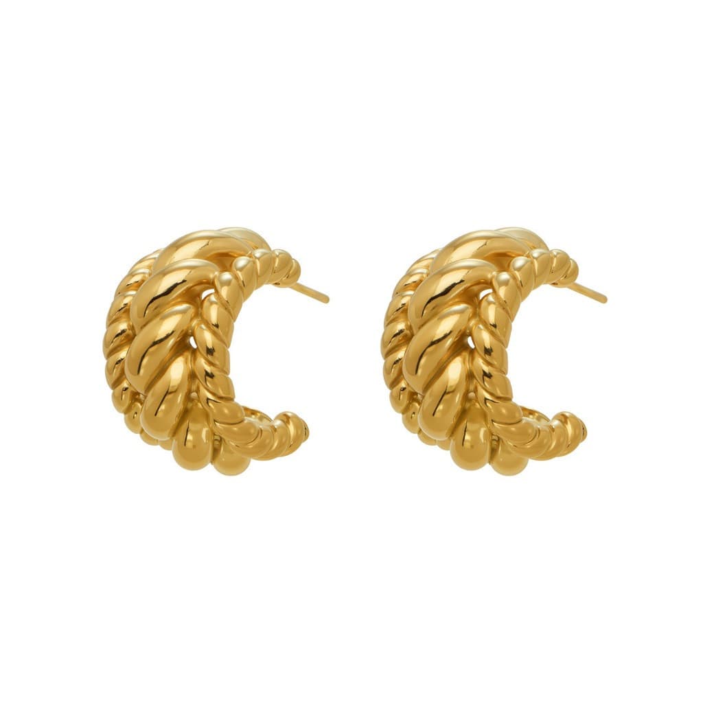 Brincos geométricos torcidos em forma de C, brincos chiques de aço inoxidável, elegantes, requintados, elegantes, combin