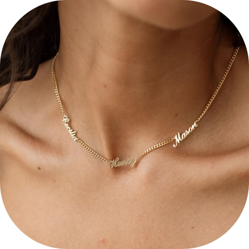 Colar Personalizado com Nome e Corrente Curb, Banhado a Ouro 18K, Feito à Mão, Colar Personalizado com Nome de Criança,