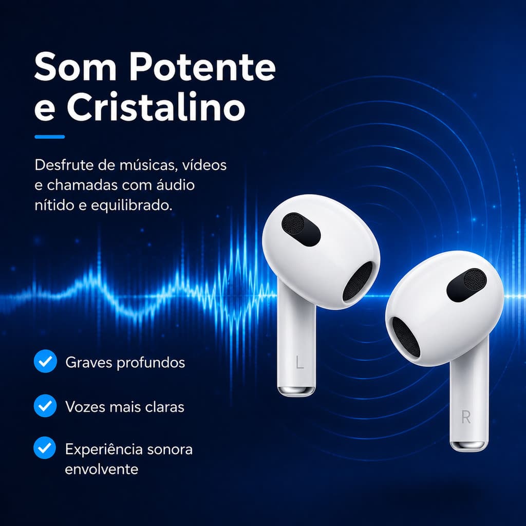 Fone Intrauricular Sem Fio Bluetooth Conexão Rápida e Estável Chamadas em HD Autonomia Longa para iOS e Android