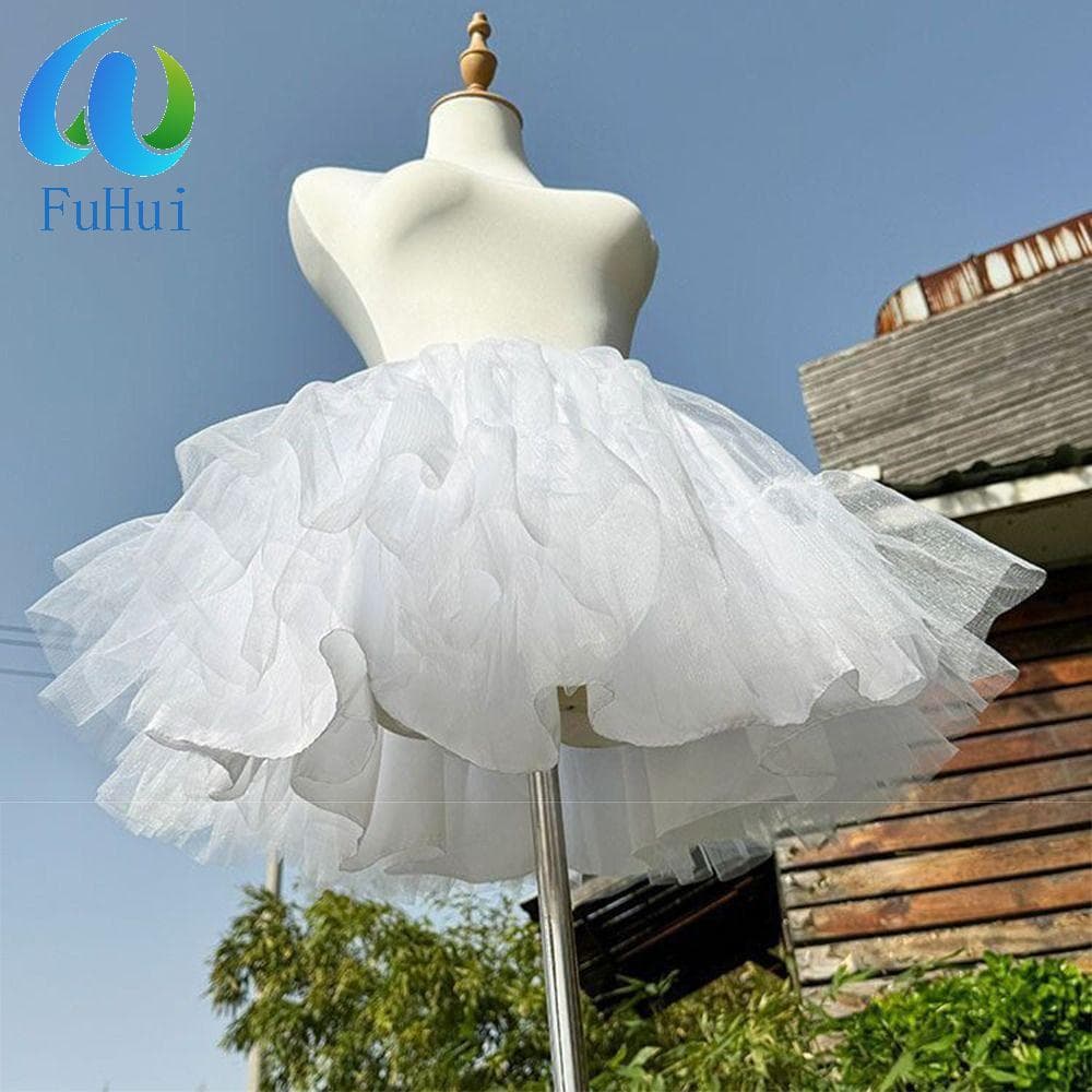 Saia FUHUI Lolita , De Crinolina Com Design Desossado De Malha Macia Tutu De Cintura Elástica Babados