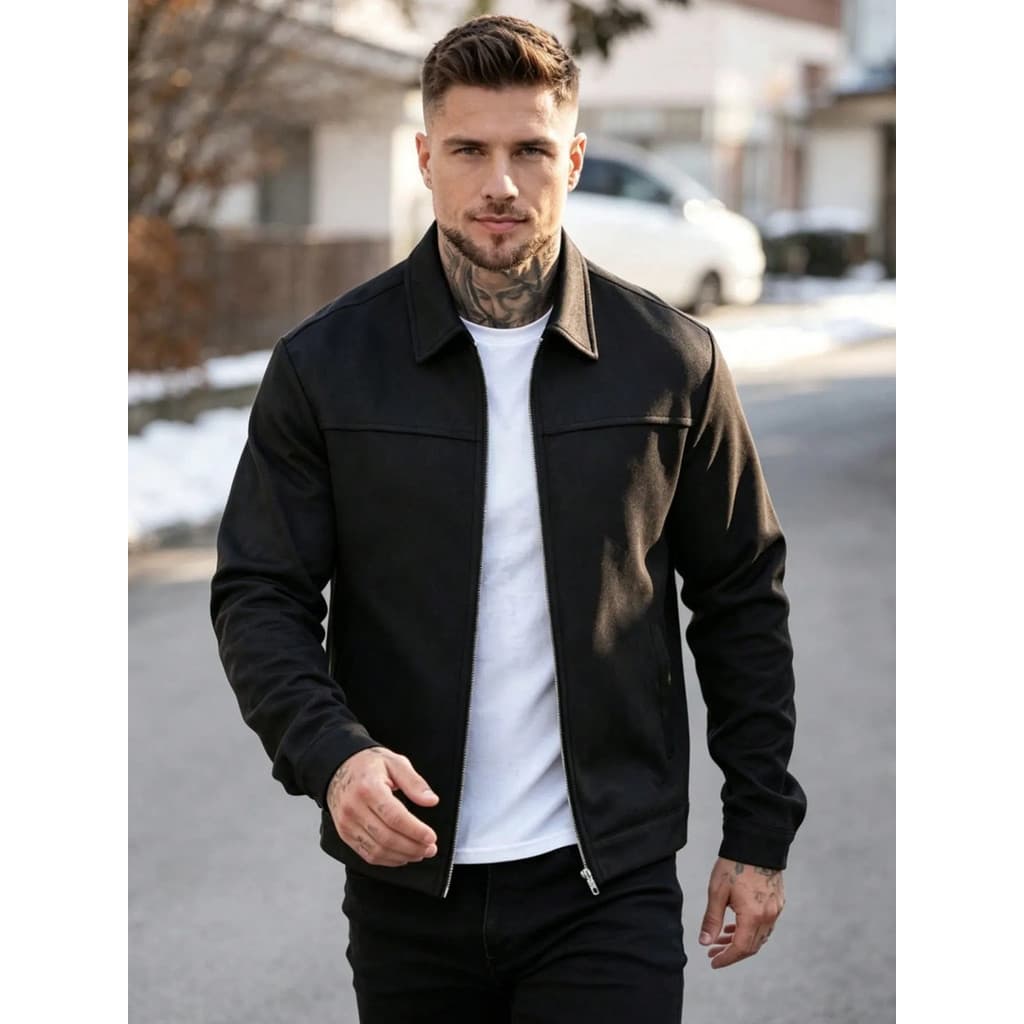 Jaqueta Masculina Bomber Suede Camurça Com Zíper E Bolso