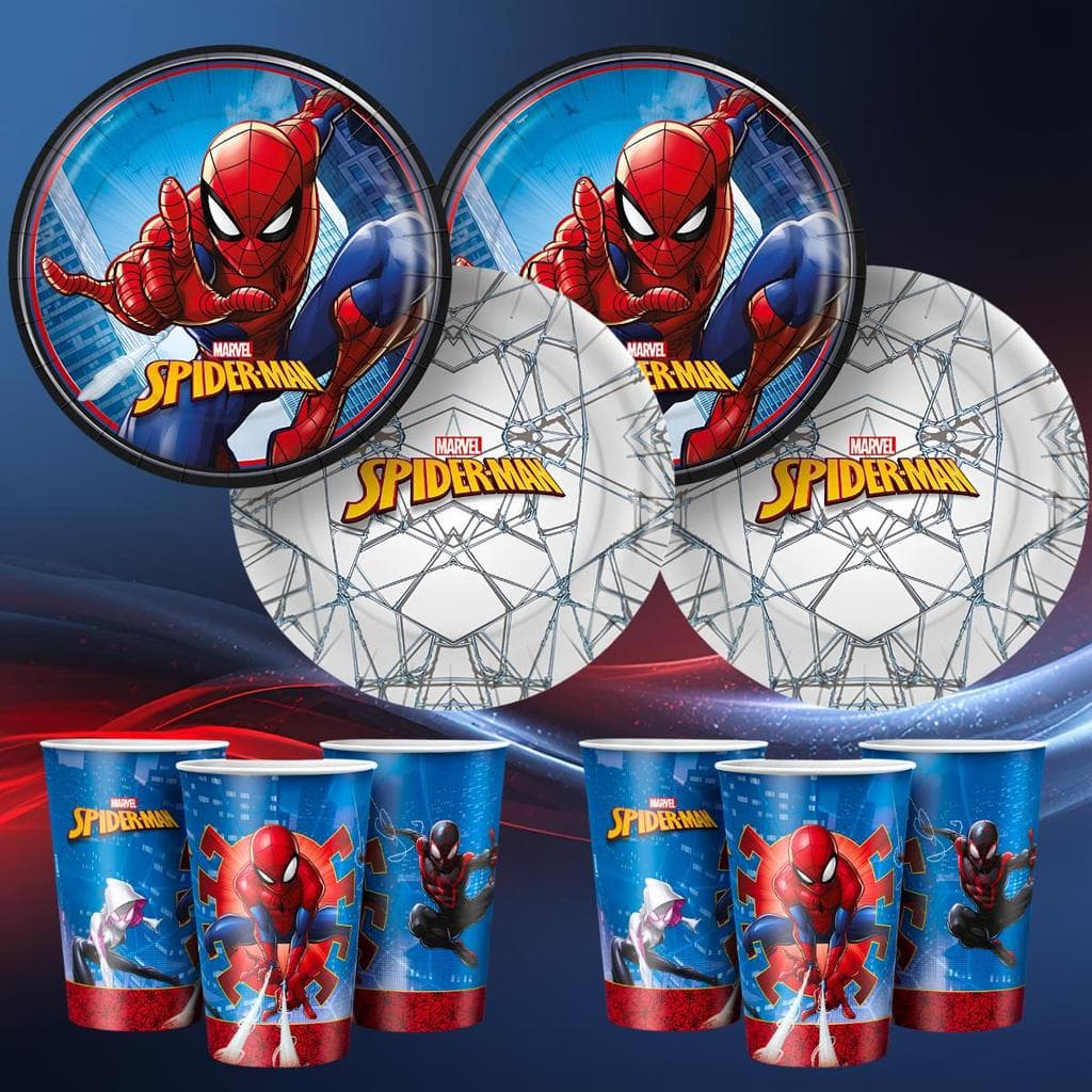 Kit Festa Homem Aranha Copos 180ml e Pratos 18cm Aniversário Infantil Decoração Spider Man