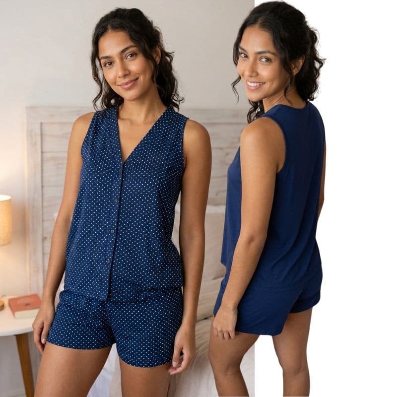 Pijama Regata Funcional com Botões e Bermuda – Linha Pós-Parto e Cirúrgico