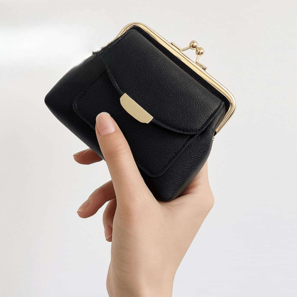Mini Bolsa de Moedas Yunwang com Fecho de Clipe, Carteira de Couro PU, Padrão de Lichia, Portátil
