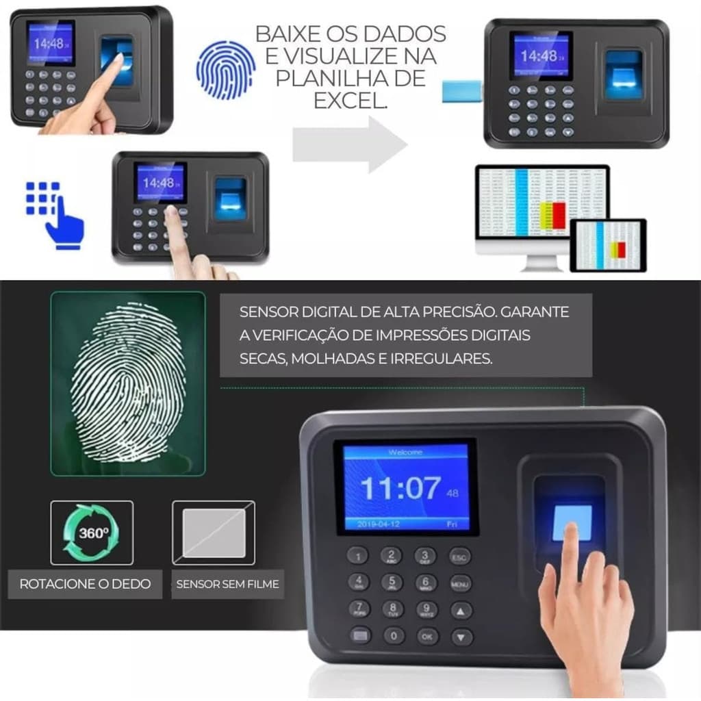 Relógio Ponto Biométrico Digital Usb Para Funcionario Bivolt top