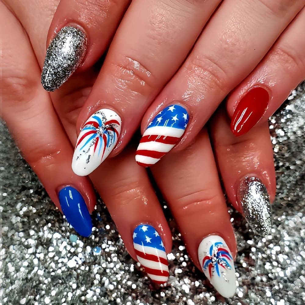 Armadura resistente/crianças/amêndoa bandeira americana cor sólida vermelho azul cor combinando fogos de artifício pisca