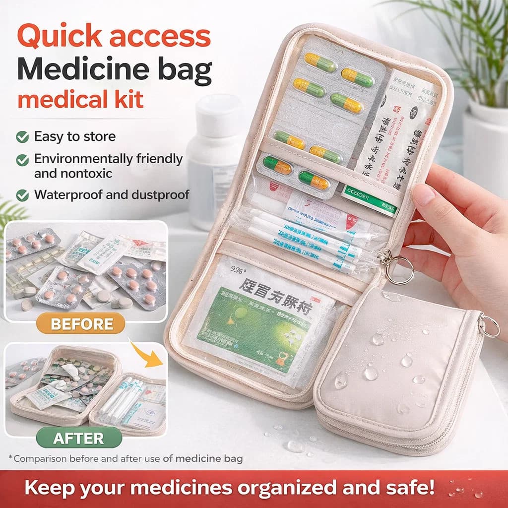 【Organização Fácil】[Travel Essentials] Bolsa para Armazenamento de Medicamentos/Viagem/Família/Kit de Primeiros Socorros