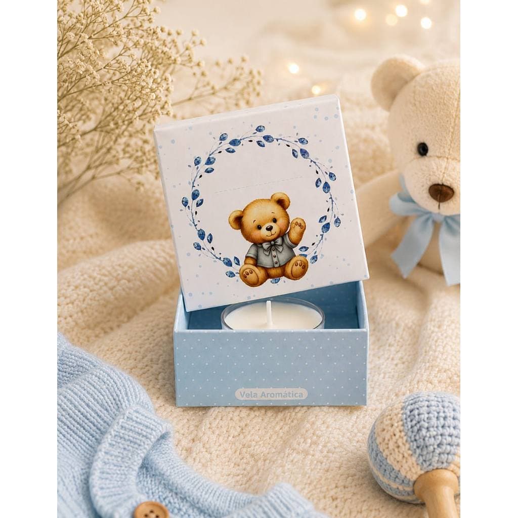 12 Lembrancinhas Baby Maternidade Menino Vela Aromática Algodão