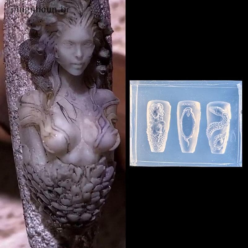jinignhcun 1 Pcs 3D Cobra Menina Prego Molde De Escultura De Silicone DIY Decoração De Nail Art Beauty Charm Unhas Produ