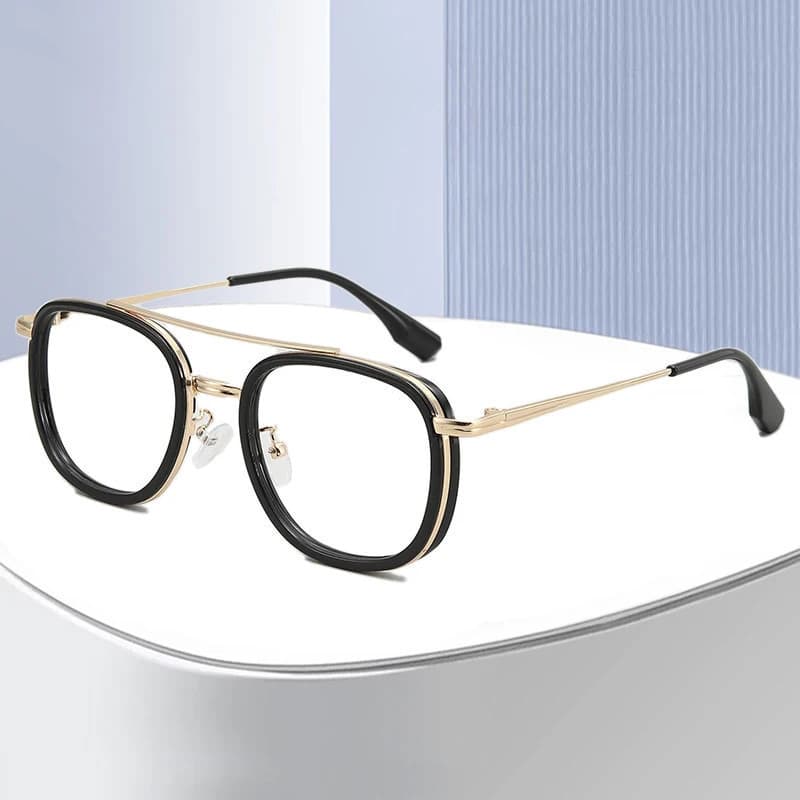 Armação De Óculos Elipse De Feixe Duplo , Masculina E Feminina De Metal Anti Luz Azul , Lente Transparente , Simples Ver