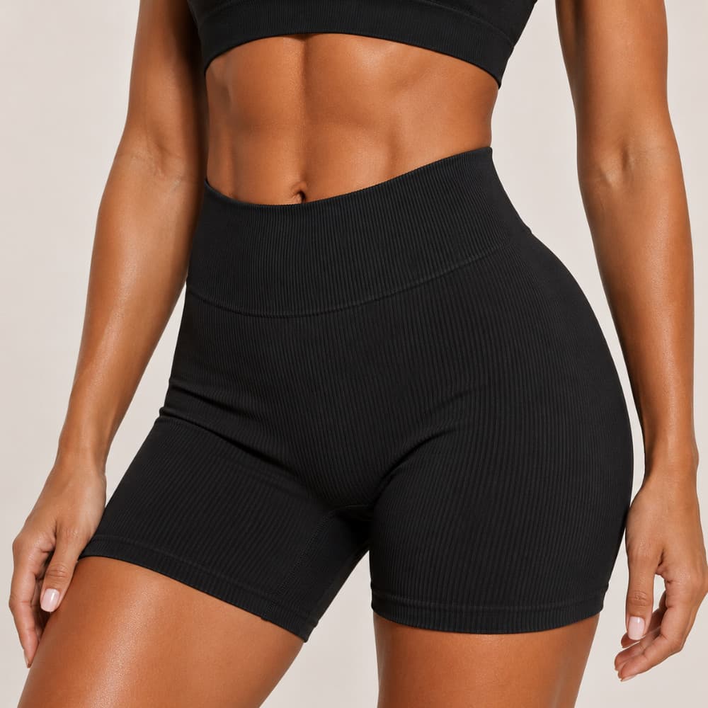 Short Canelado Sem Costura Feminino Cintura Alta Poliamida Academia Zero Transparência Fitness