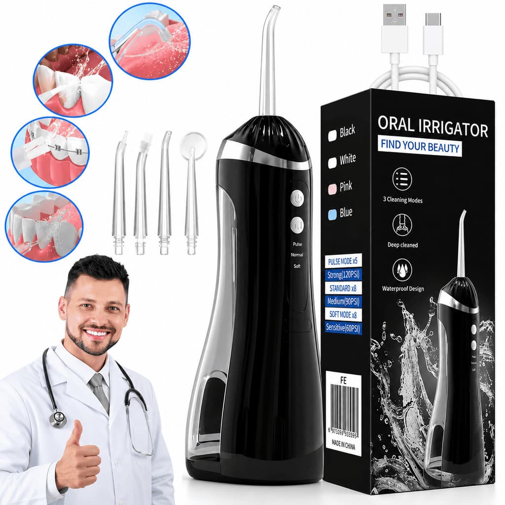 Irrigador Oral Eletrico Fio Dental 300 ml Limpador Dentes Portatil Resistente Agua Limpeza Profunda Aparelho Profilaxia
