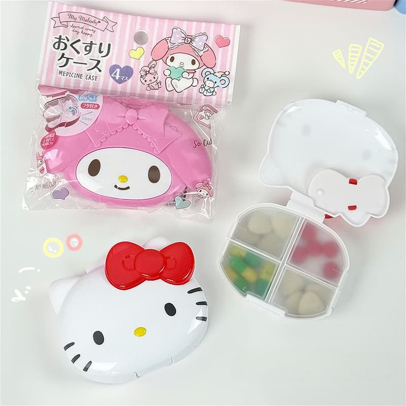 Caixa de Medicamentos Sanrio My Melody Cat, Caixa de Armazenamento Portátil com Divisórias