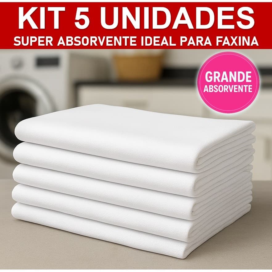 Kit 5 Panos de Chão Grande Branco Algodão Grosso Limpeza Atacado Revenda Empresa Alta Absorção pronta entrega