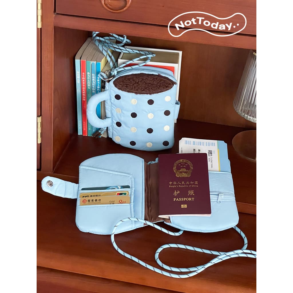 NotToday porta-passaporte para copo de café, porta-cartões de viagem, armazenamento de documentos, bolinhas azuis, Slot