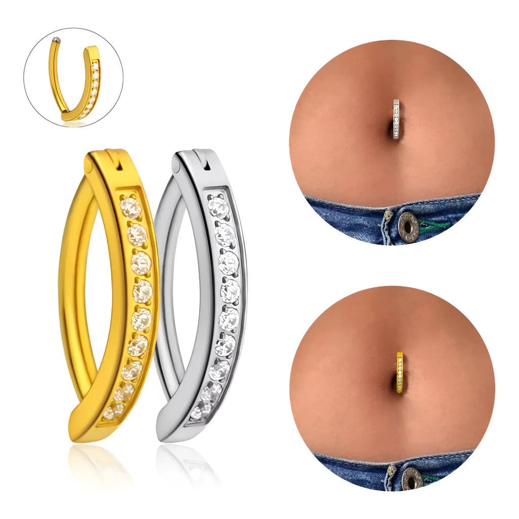Piercing Umbigo Titânio Grau Implante ASTM F136 Argola Clicker Cravejado
