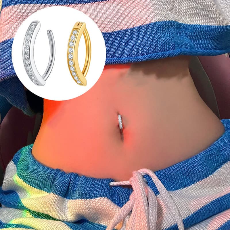Piercing Umbigo Antialérgico Titânio Argola Clicker Segmento Cravejado Zircônia