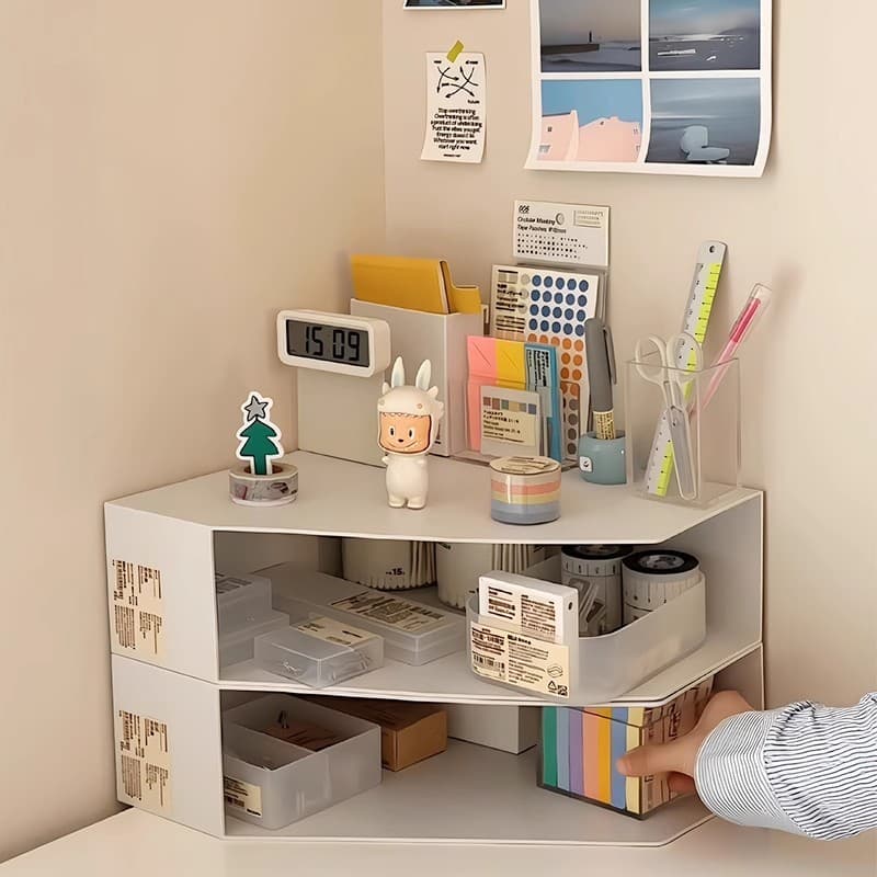 [Produtos Dormitórios] Prateleira Rack de armazenamento de mesa Pequenos artigos diversos Rack de camada dupla Altura au