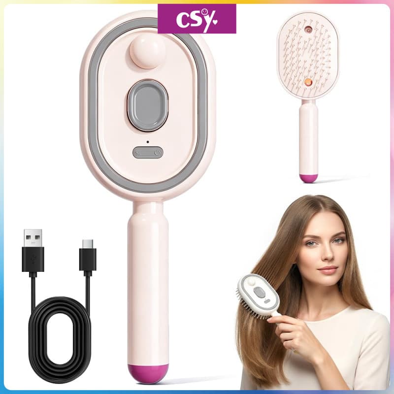 Escova Alisadora de Cabelo Elétrica 3 em 1 a Vapor Recarregável Pente Desembaraçador com Spray Massageador Couro Cabelud