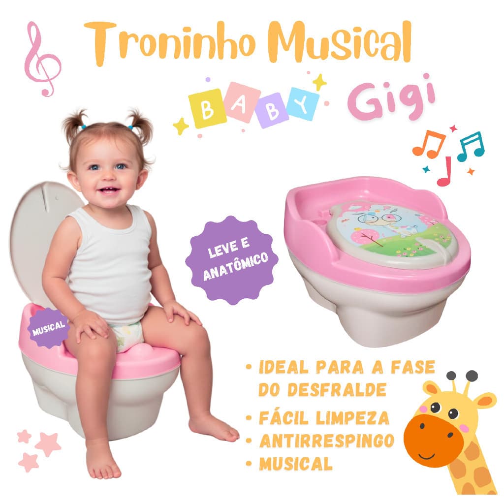 Troninho Assento Penico Infantil - Privadinha - Desfralde Penico Redutor Transição Bebê Criança Menino Menina Musical