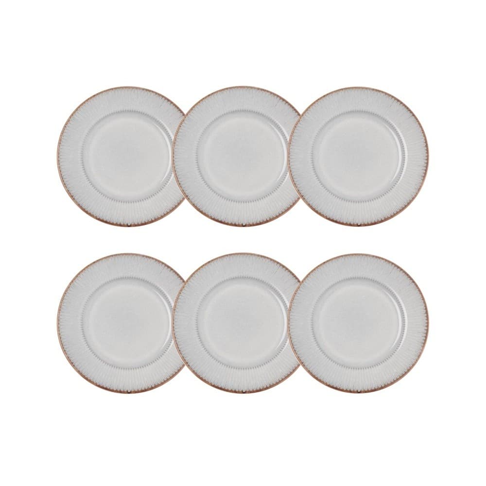 Cj 6 Pratos para Sobremesa de Cerâmica Linear Cinza 20cm Lyor