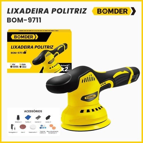 Lixadeira Orbital Politriz 12v Automotiva Pintura Gesso Com Acessórios + 2 Baterias Recarregável