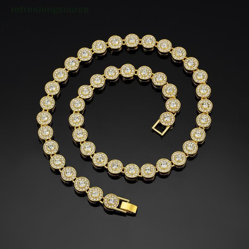 [T & B] Novo Conjunto De Pulseira De Corrente De Tênis Hip Hop Com Strass Redondo Brilhante Para Mulheres E Homens Joias