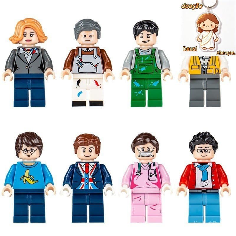 Conjunto de Blocos de Montar da Série 8 Personagens Menino: Figuras de Blocos de Montar de Profissões, Brinquedos para