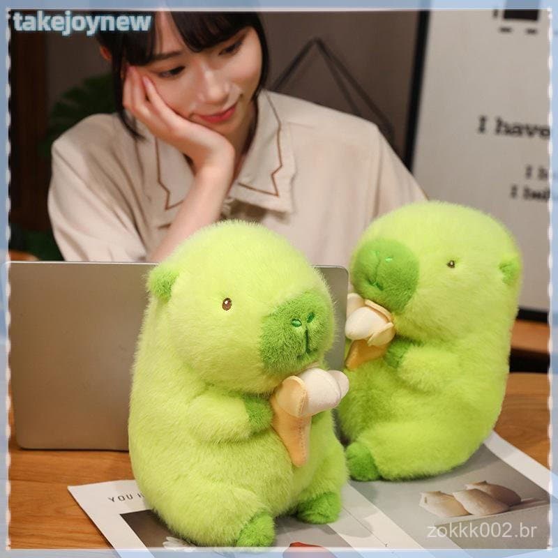[takejoynewBR] Brinquedo De Pelúcia De Capivara De Banana Verde Fofo Com Mochila De Tartaruga-Boneca Macia Presente De A