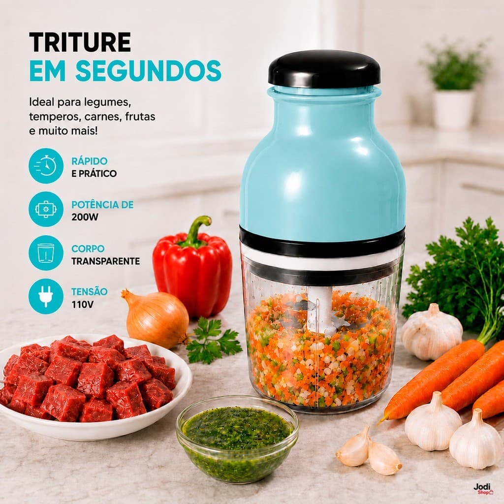 Mini Processador de Alimentos Elétrico 4 Lâminas Triturador Moedor